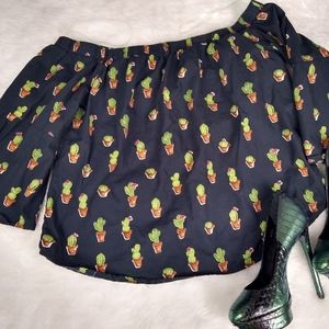 Blue Rain Cactus Print Top Sz Small
